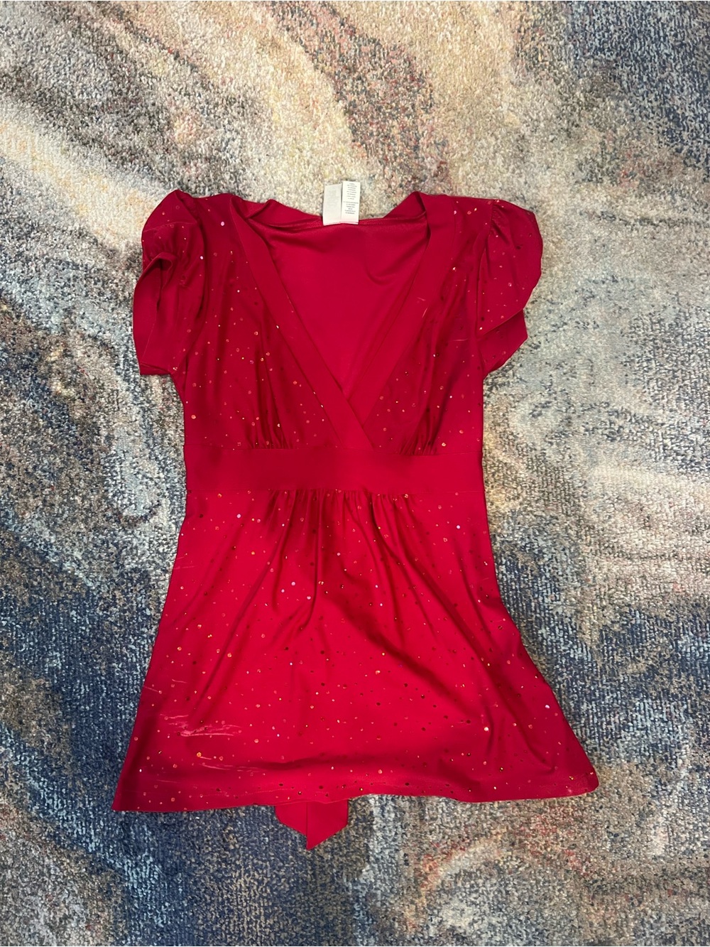 L8teR Red V-Neck Sparkle Tie Back Top